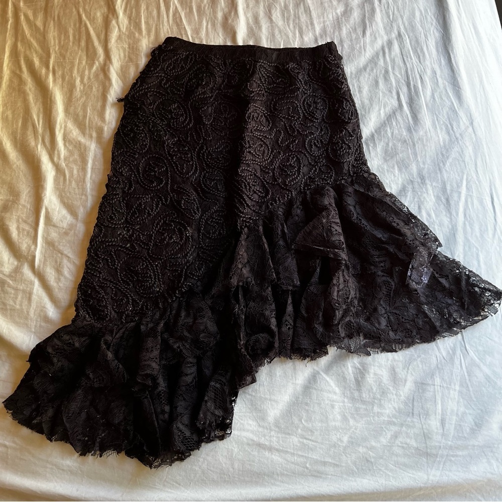 🌼 BOGO❗️ZARA asymmetrical Lace black Ruffle Frill Midi skirt 3184/002 - Picture 4 of 8